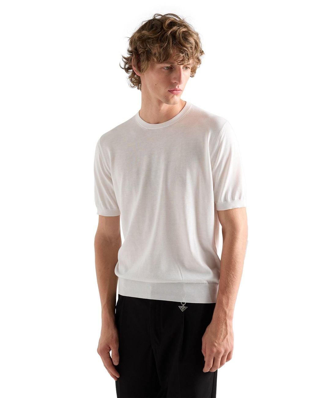 Prada White Silk And Cotton Crew-Neck Sweater for men