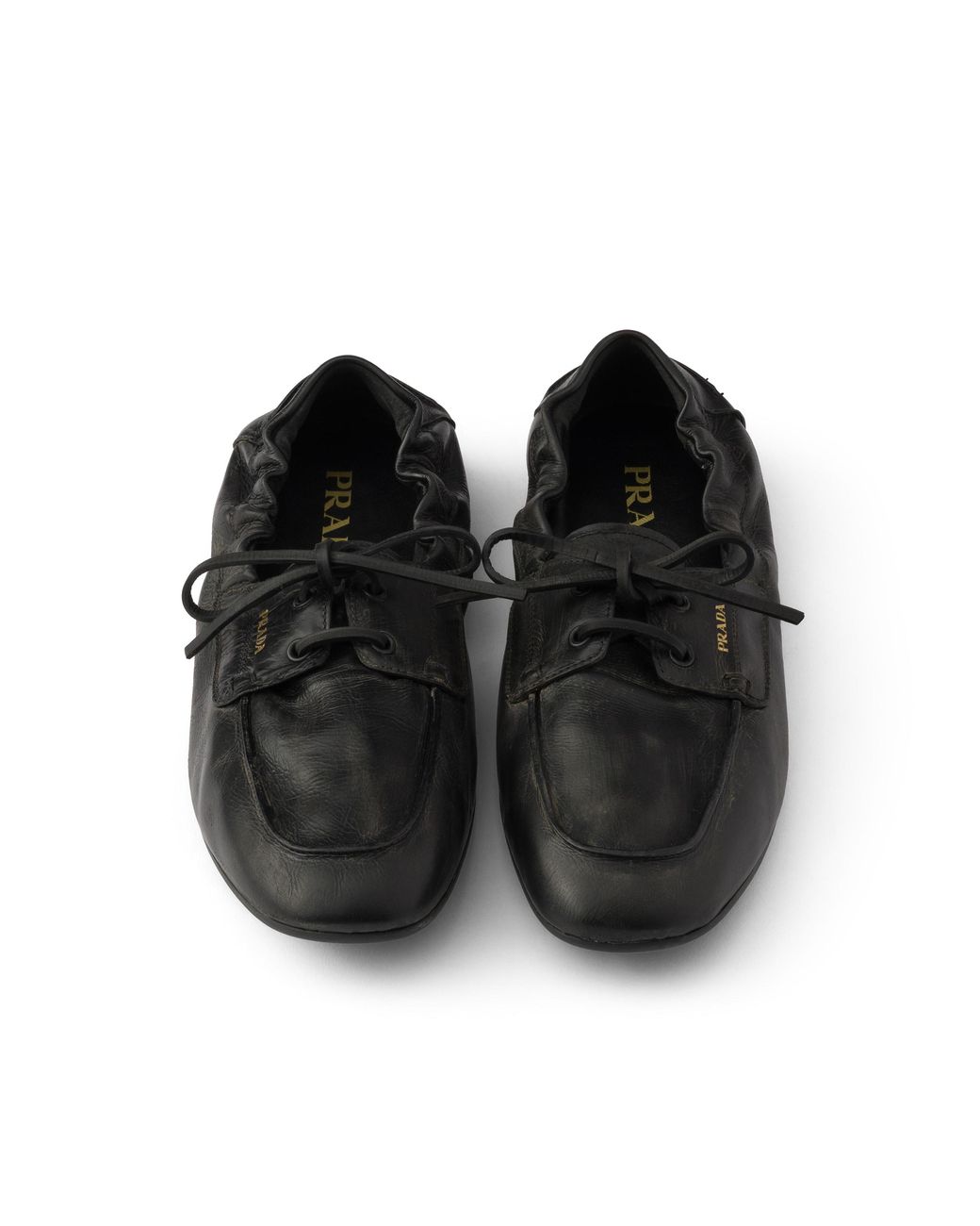 Prada White Shuffle Antiqued Leather Boat Shoes