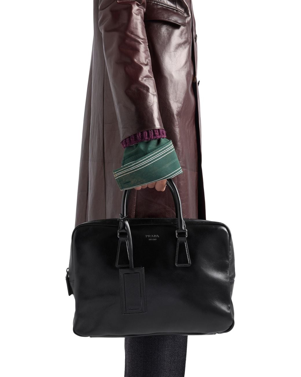 Prada Black Leather Work Bag for men