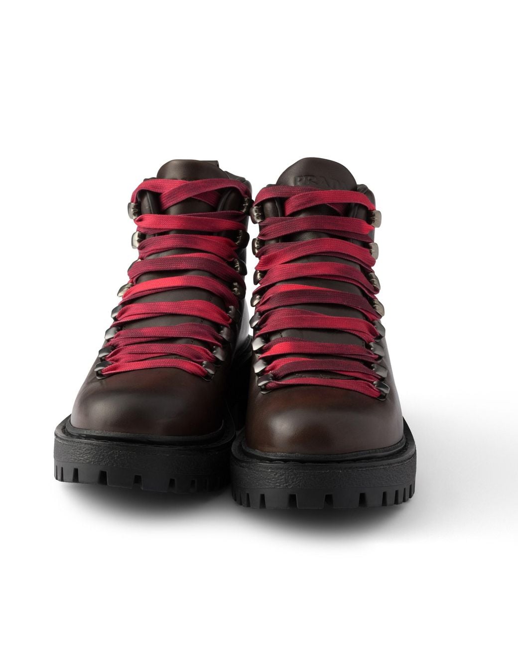 Prada Red Leather Lace-Up Booties