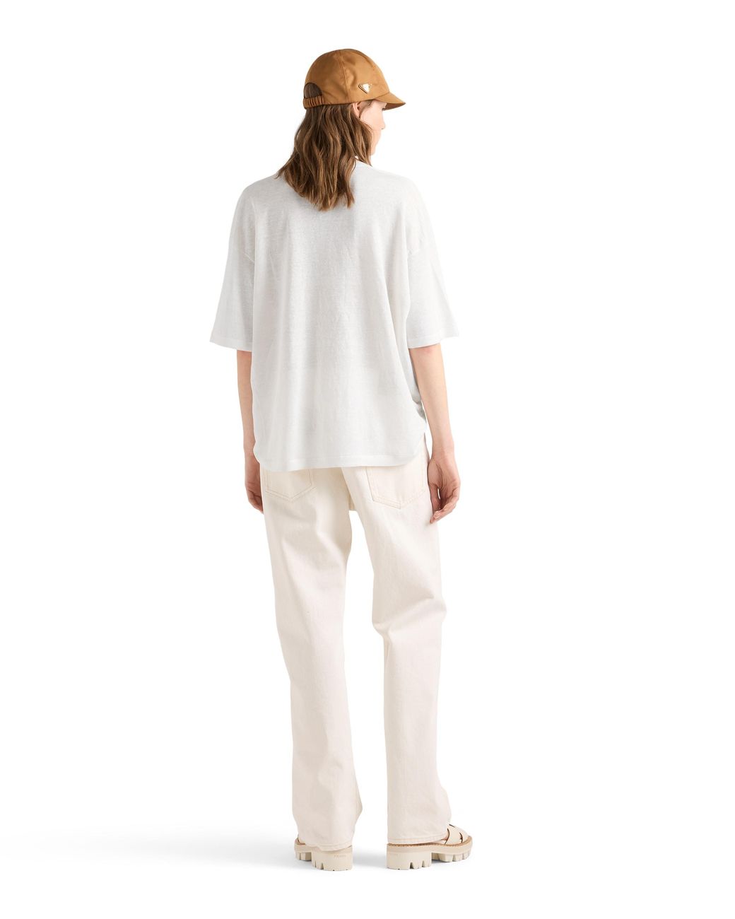 Prada White Short-Sleeved Linen T-Shirt