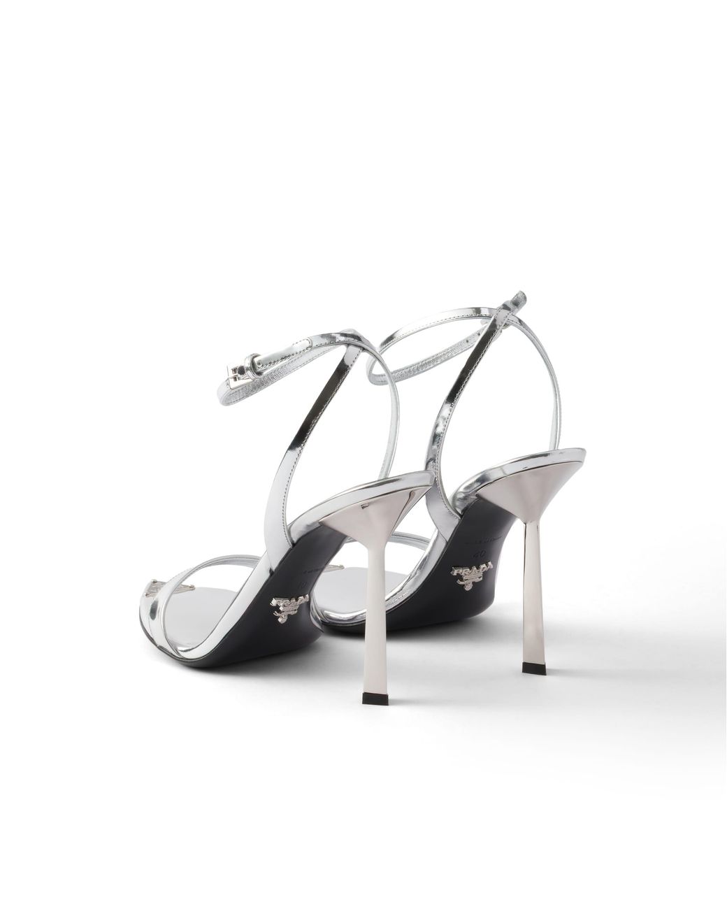 Prada White Metallic Leather High-Heeled Sandals