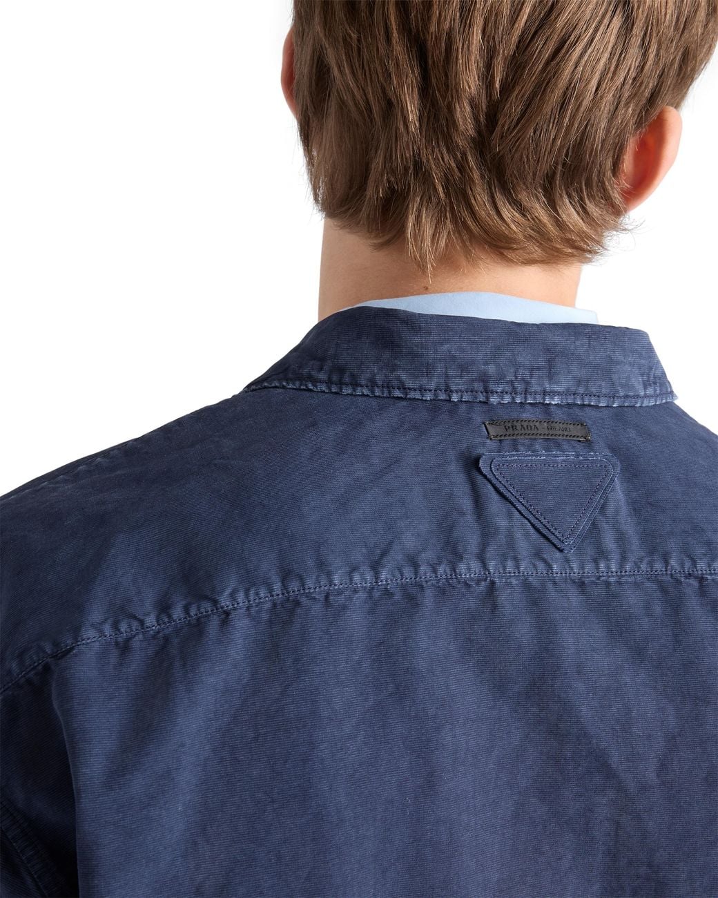Prada Blue Short-Sleeved Cotton Zipper Shirt for men