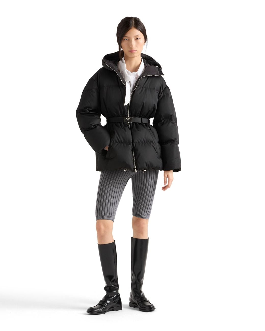 Prada Black Re-Nylon Hooded Down Jacket