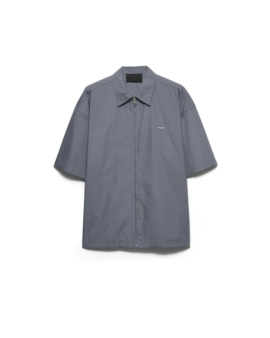 Prada Blue Short-Sleeved Technical Cotton Shirt, Iron for men