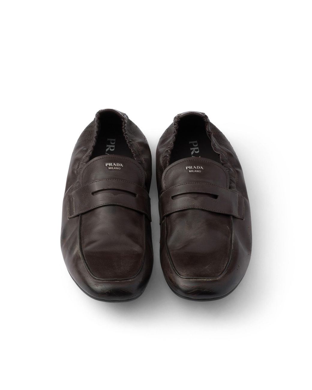 Prada White Shuffle Antiqued Leather Loafers for men