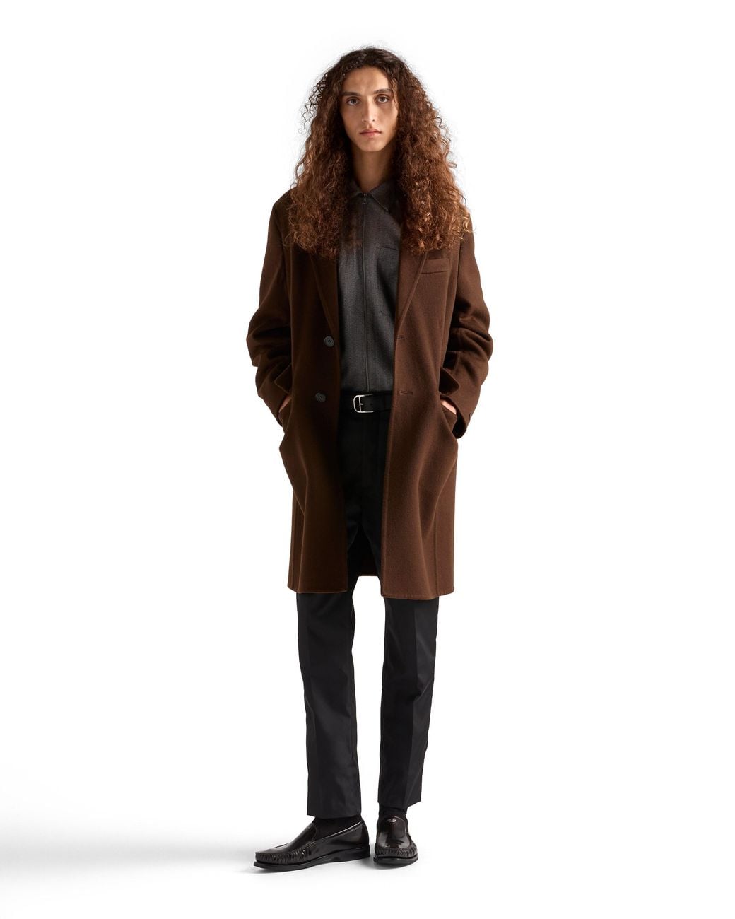 Prada Gray Wool Zipper Shirt for men