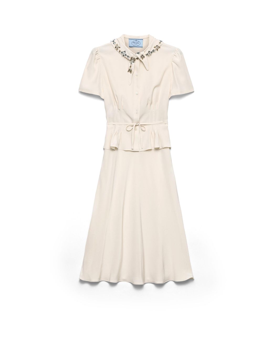 Prada White Embroidered Marocain Dress