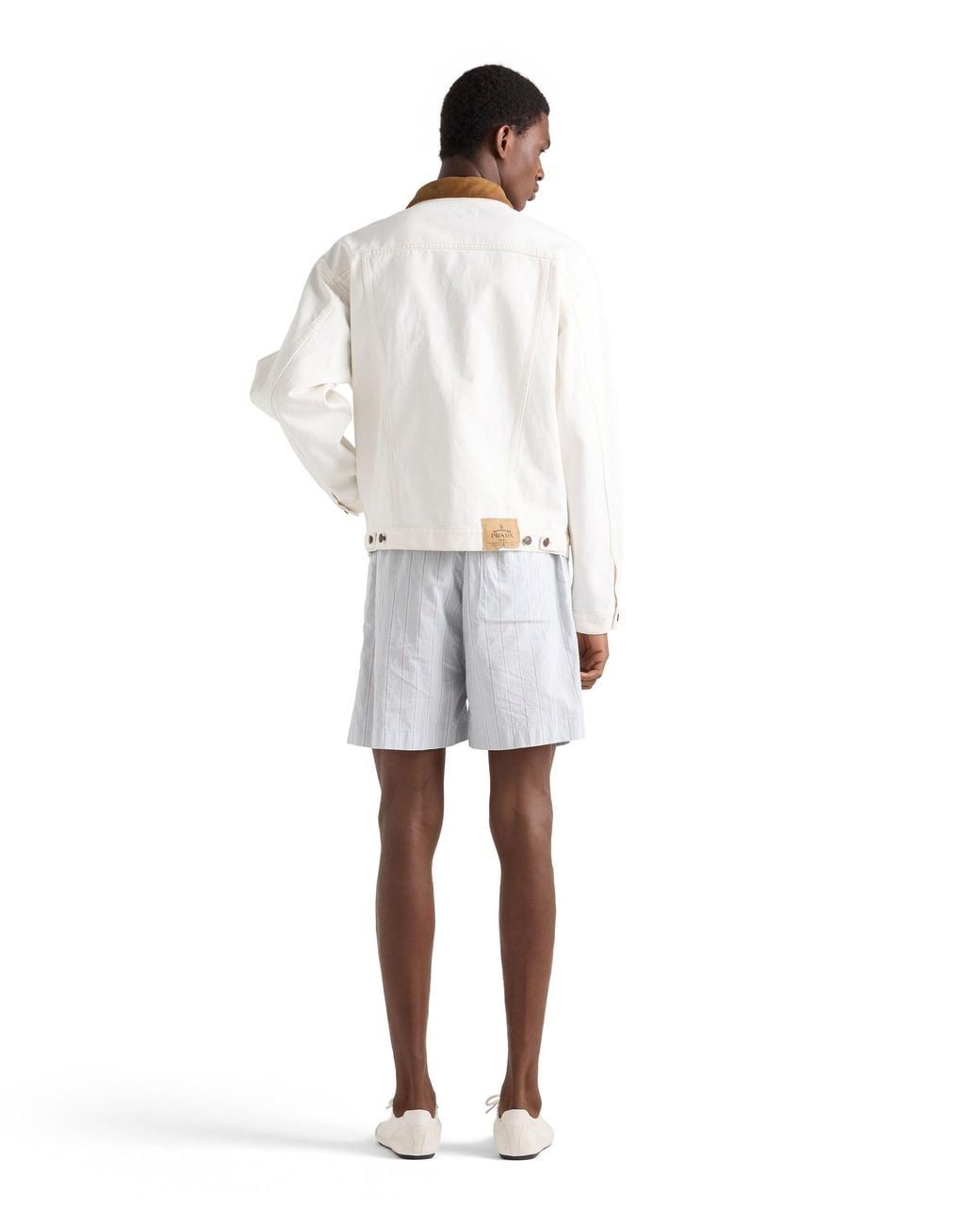 Prada White Old Denim Jacket With Leather Details for men