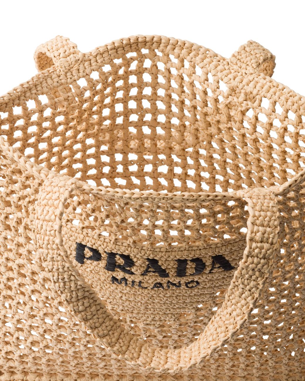 Prada Brown Logo-Embroidered Crochet Tote Bag