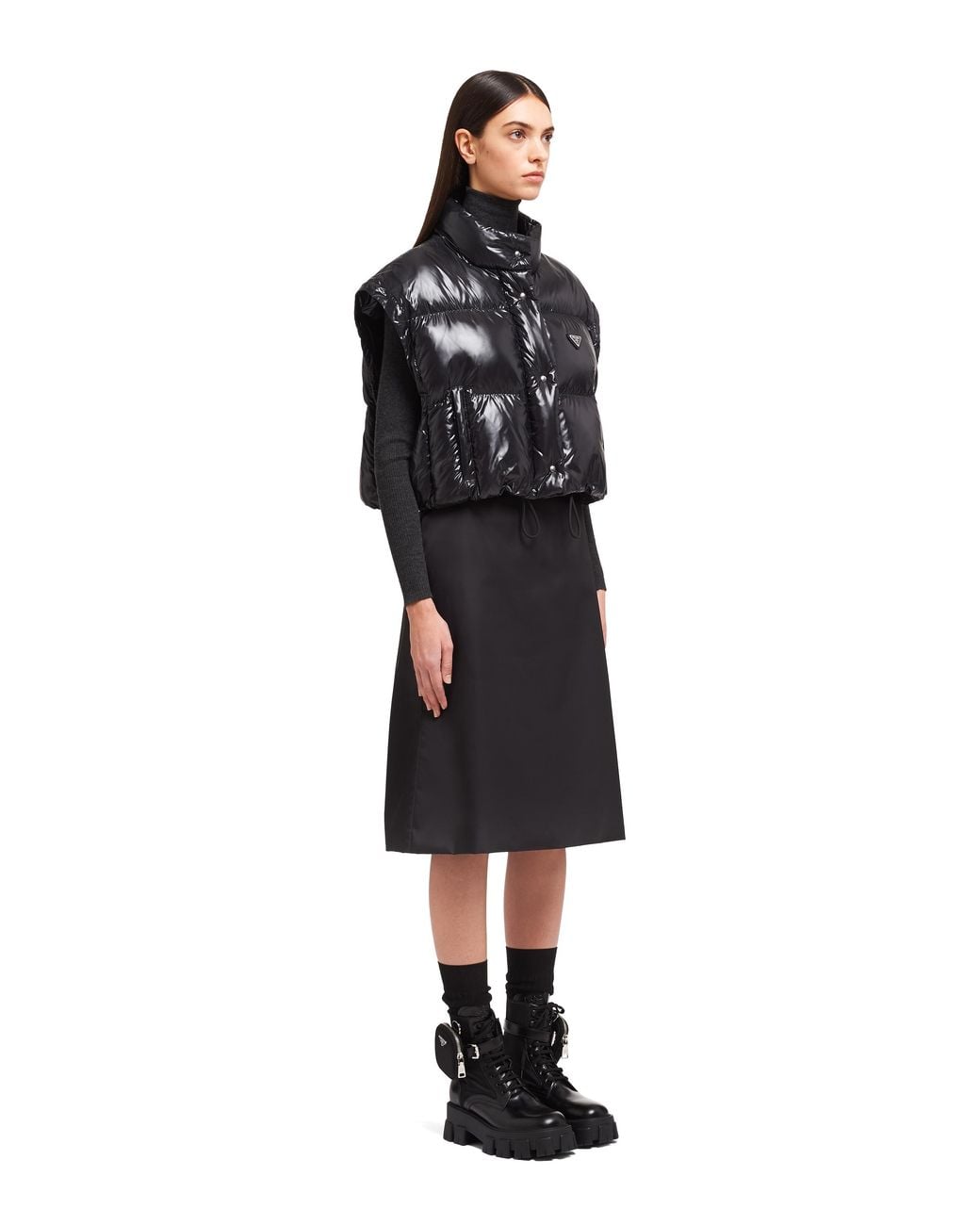 Chaqueta De Plumón Corta Convertible De Re-Nylon, Mujer, Talla Prada de color Black