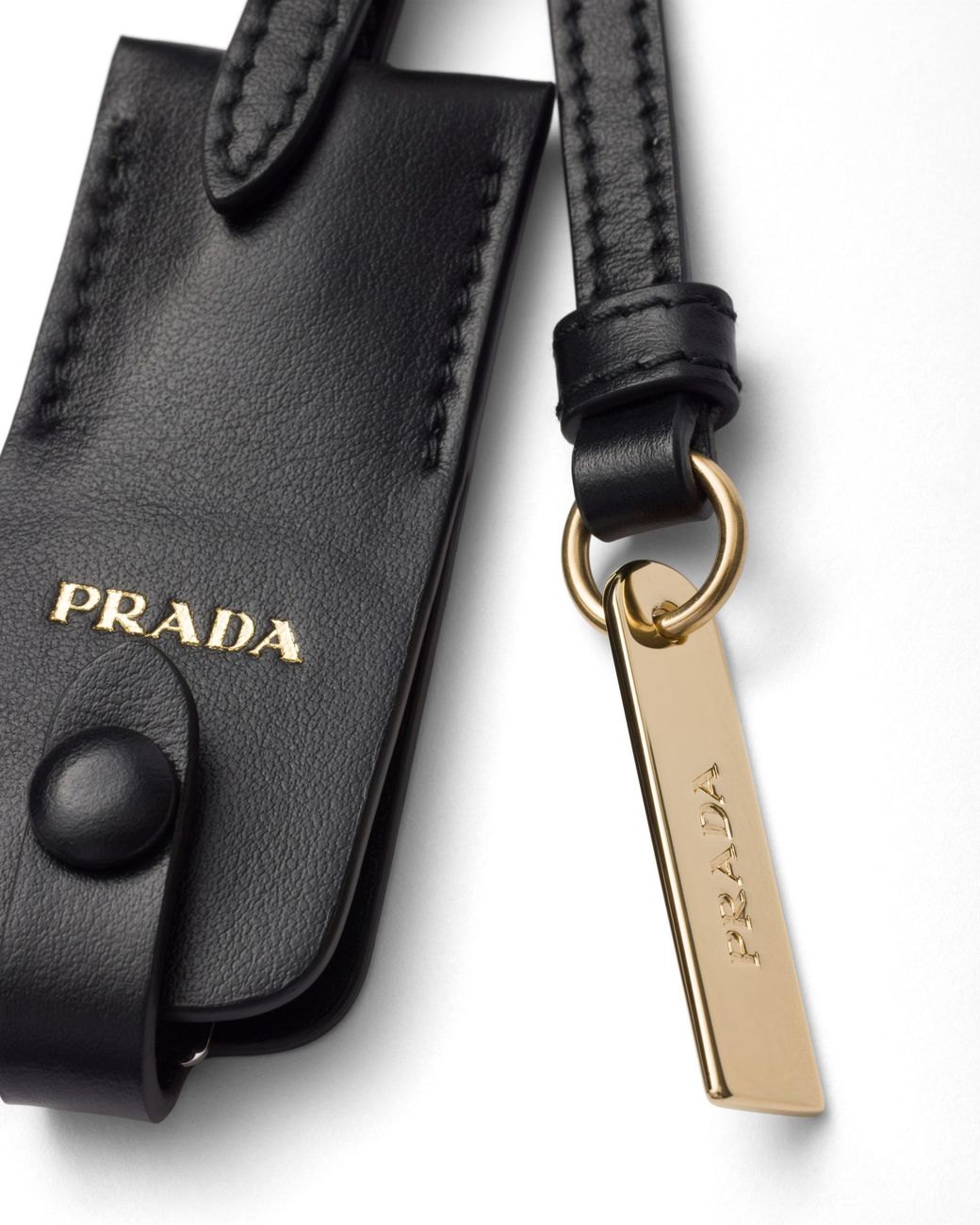 Prada White Leather Keychain Charm With Mirror Case