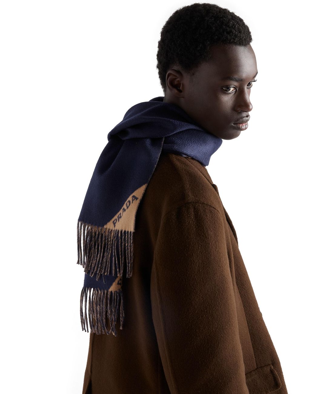 Prada Blue Double Cashmere Scarf for men