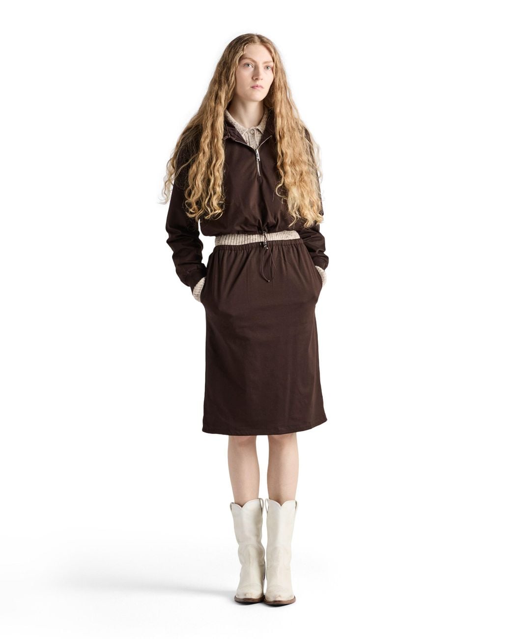 Falda Reversible De Jersey De Algodón Y Re-Nylon, Mujer, Talla Prada de color Brown