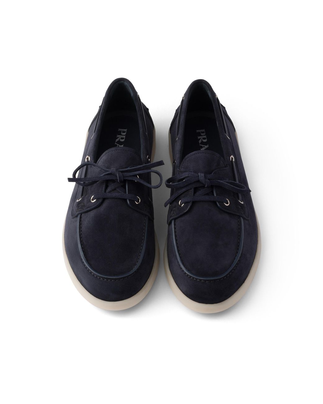 Prada Blue Suede Boat Shoes With Laces for men