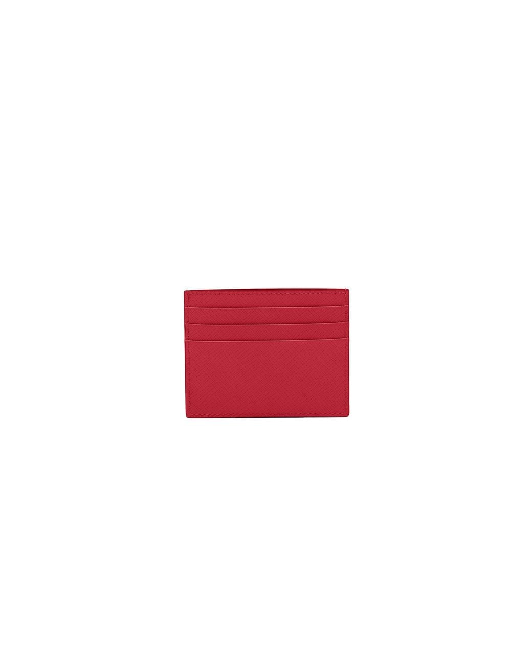 Prada Red Fuoco (dark ) Logo Saffiano Leather Cardholder