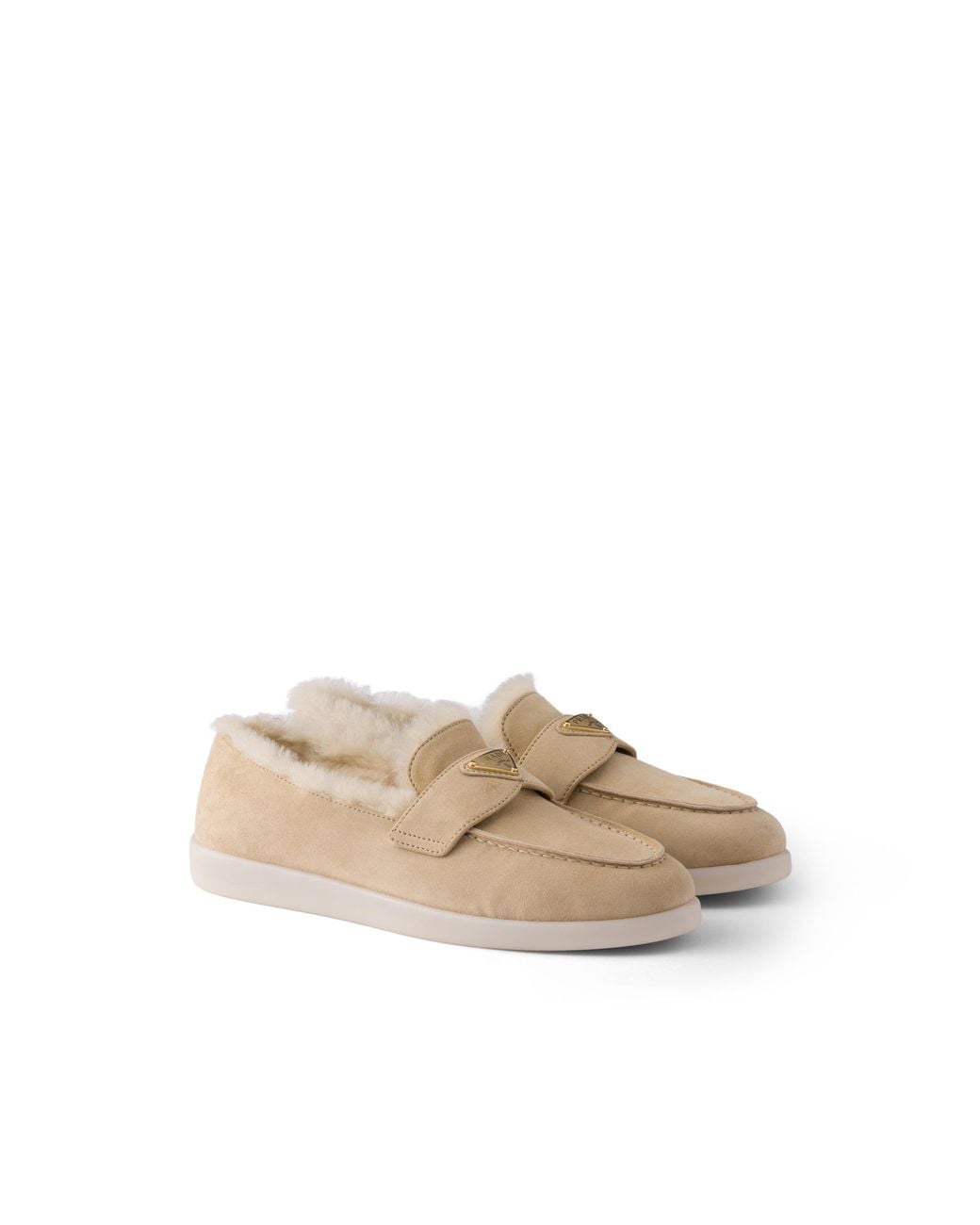 Prada White Suede And Shearling Loafers
