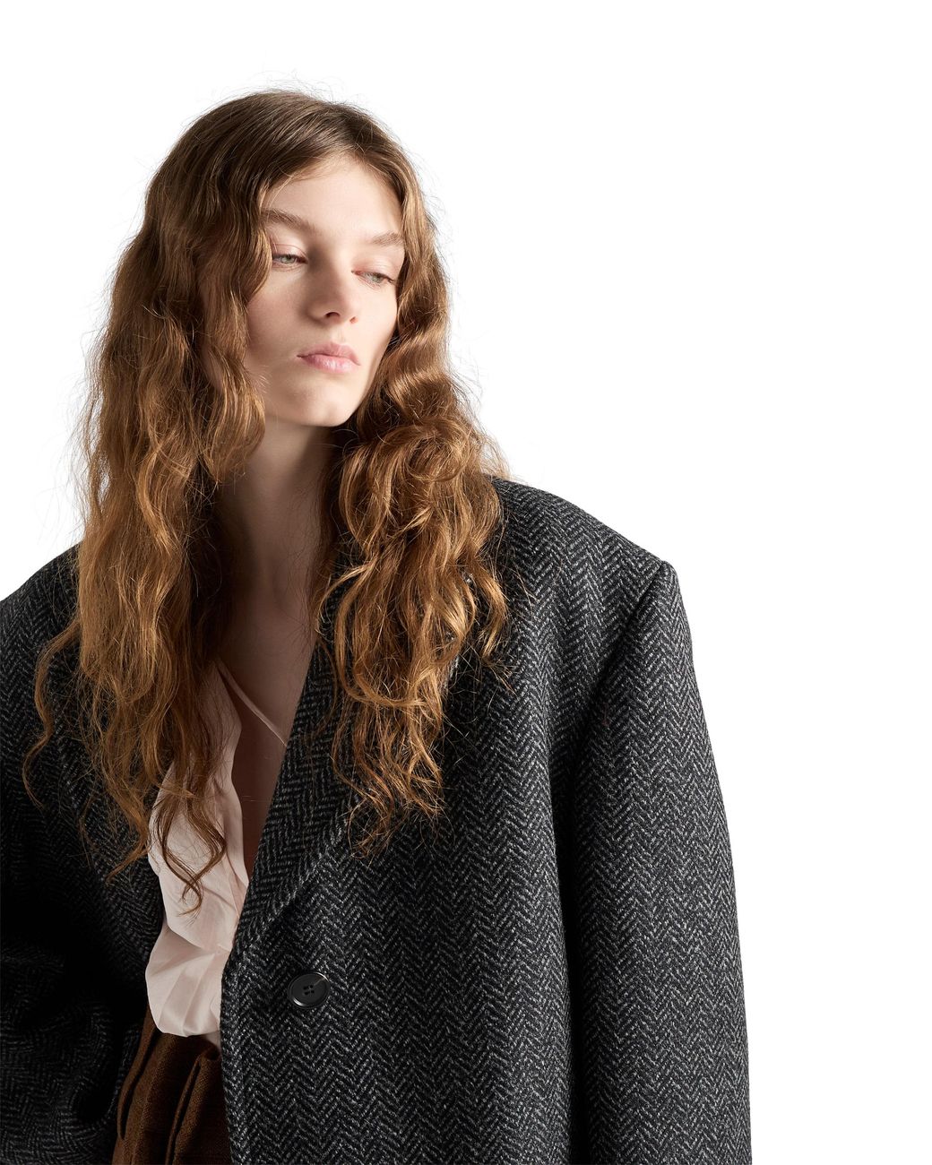 Prada Black Single-Breasted Chevron Wool Jacket