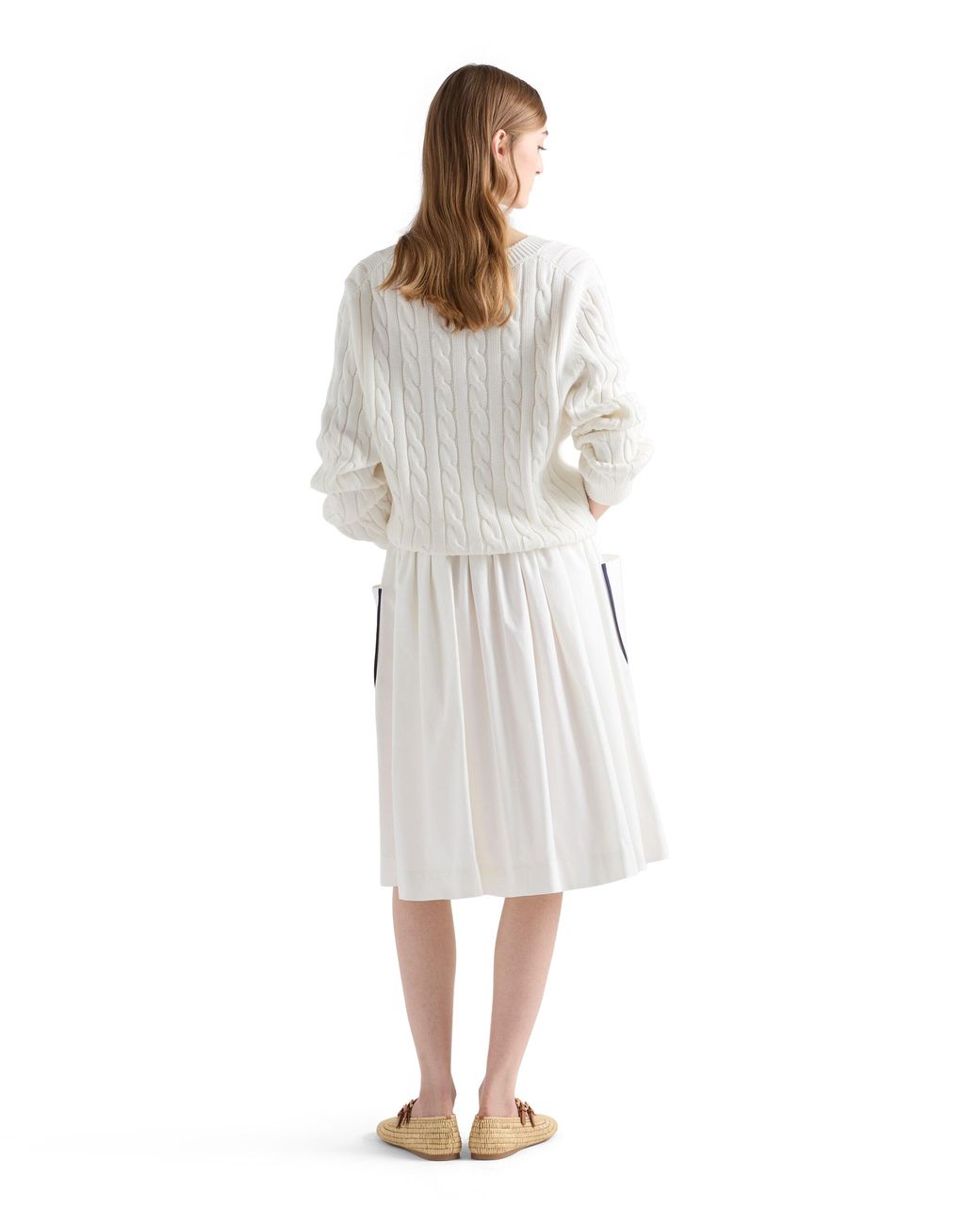 Prada White Slubbed Toile Skirt