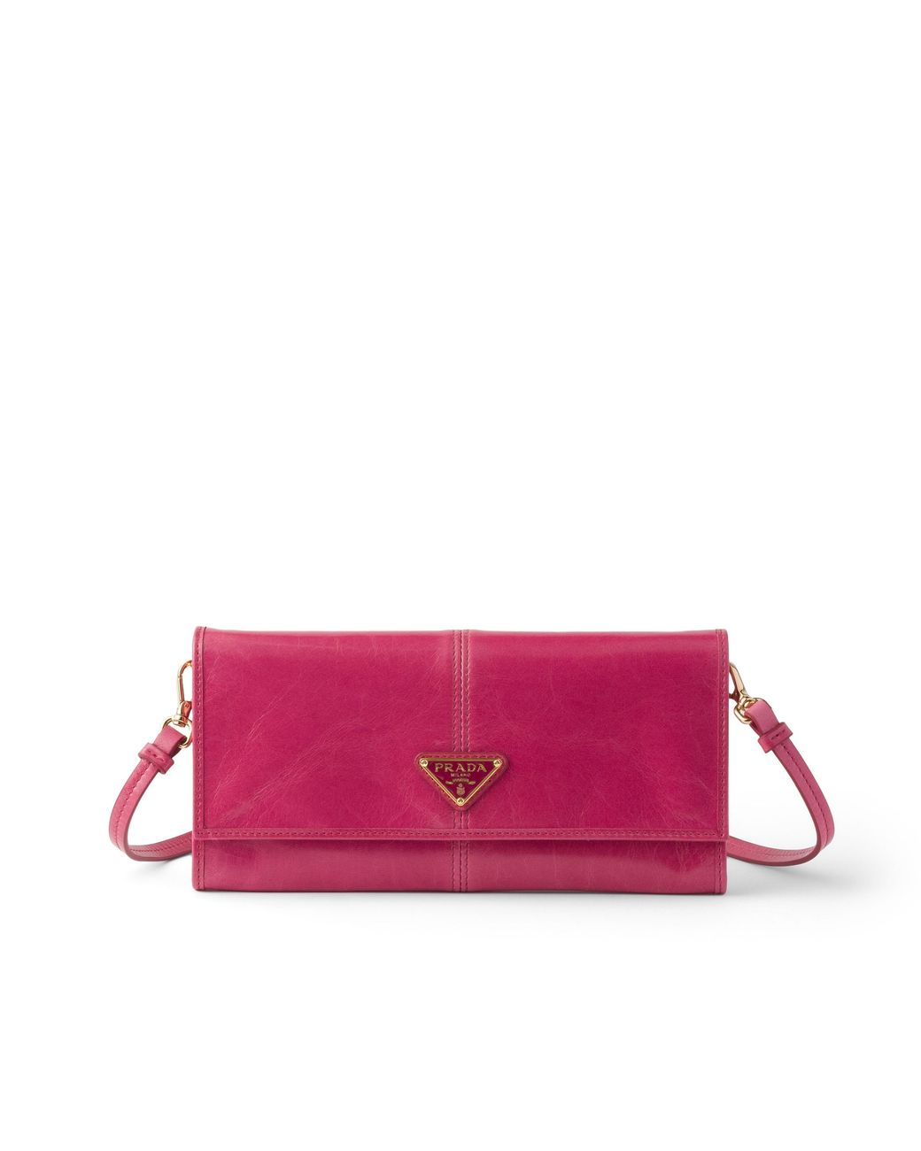 Prada Pink Leather Wallet With Shoulder Strap, Peony
