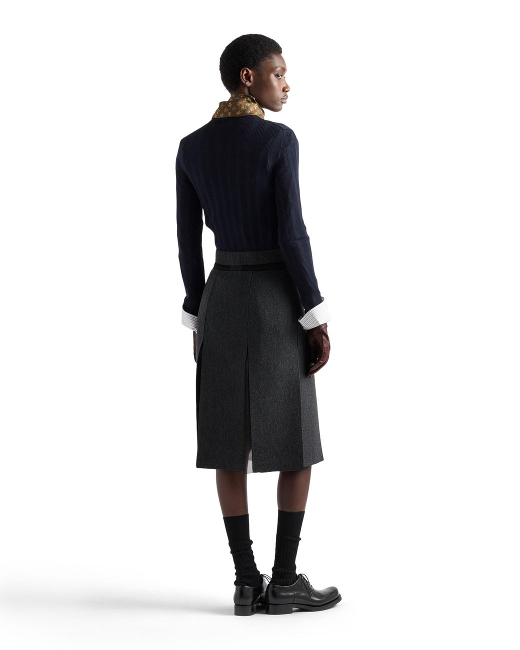 Prada Black Double Wool Midi-Skirt, Slate