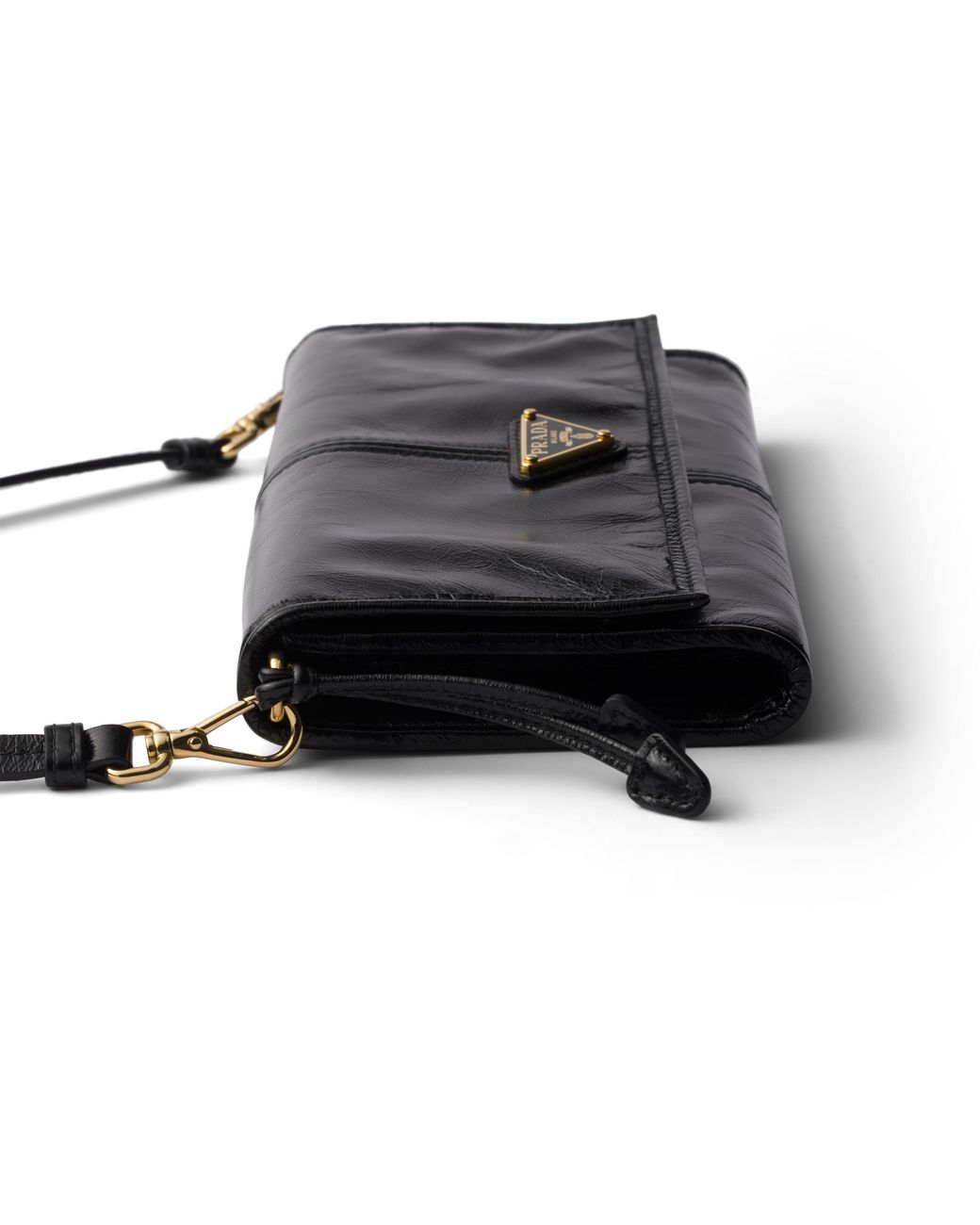 Prada Black Leather Wallet With Shoulder Strap
