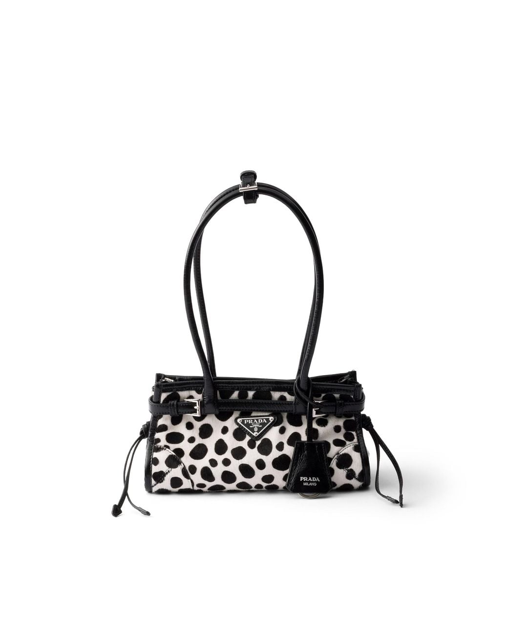 Prada White Bonnie Small Printed Calf Hair And Leather Handbag