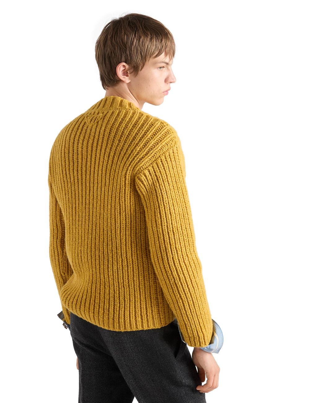Prada Yellow Shetland Wool Crew-Neck Sweater for men
