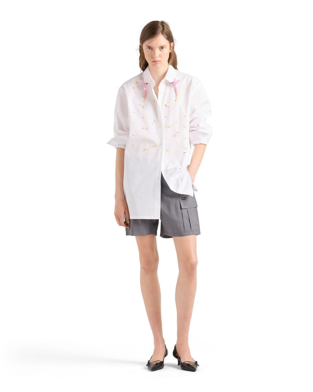 Prada White Embroidered Poplin Shirt