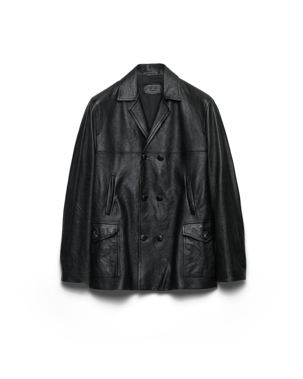 Prada Black Double-Breasted Nappa Leather Caban Jacket for men