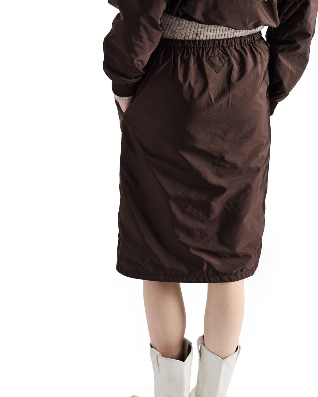 Falda Reversible De Jersey De Algodón Y Re-Nylon, Mujer, Talla Prada de color Brown