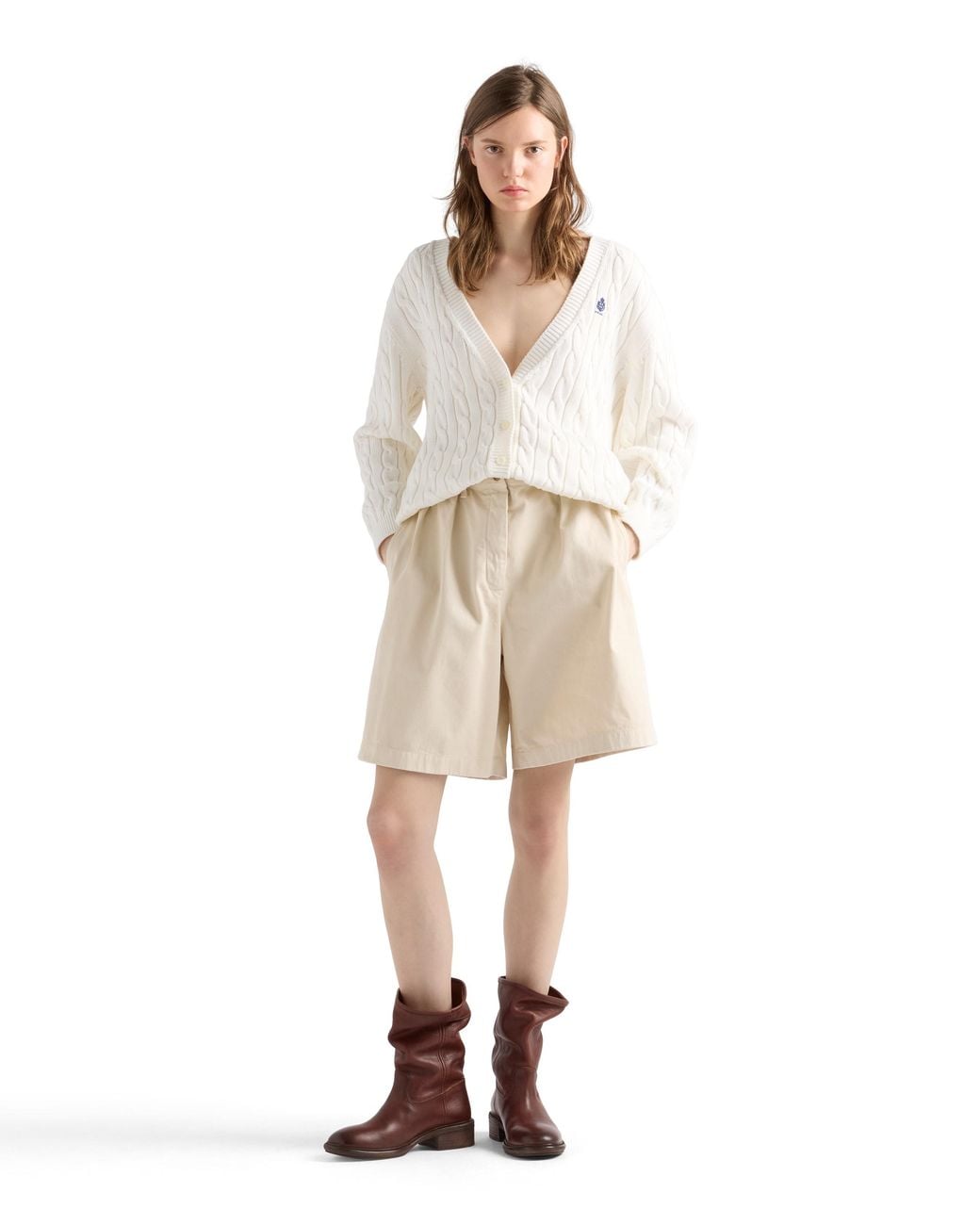 Prada White Cable-Knit Cotton Cardigan