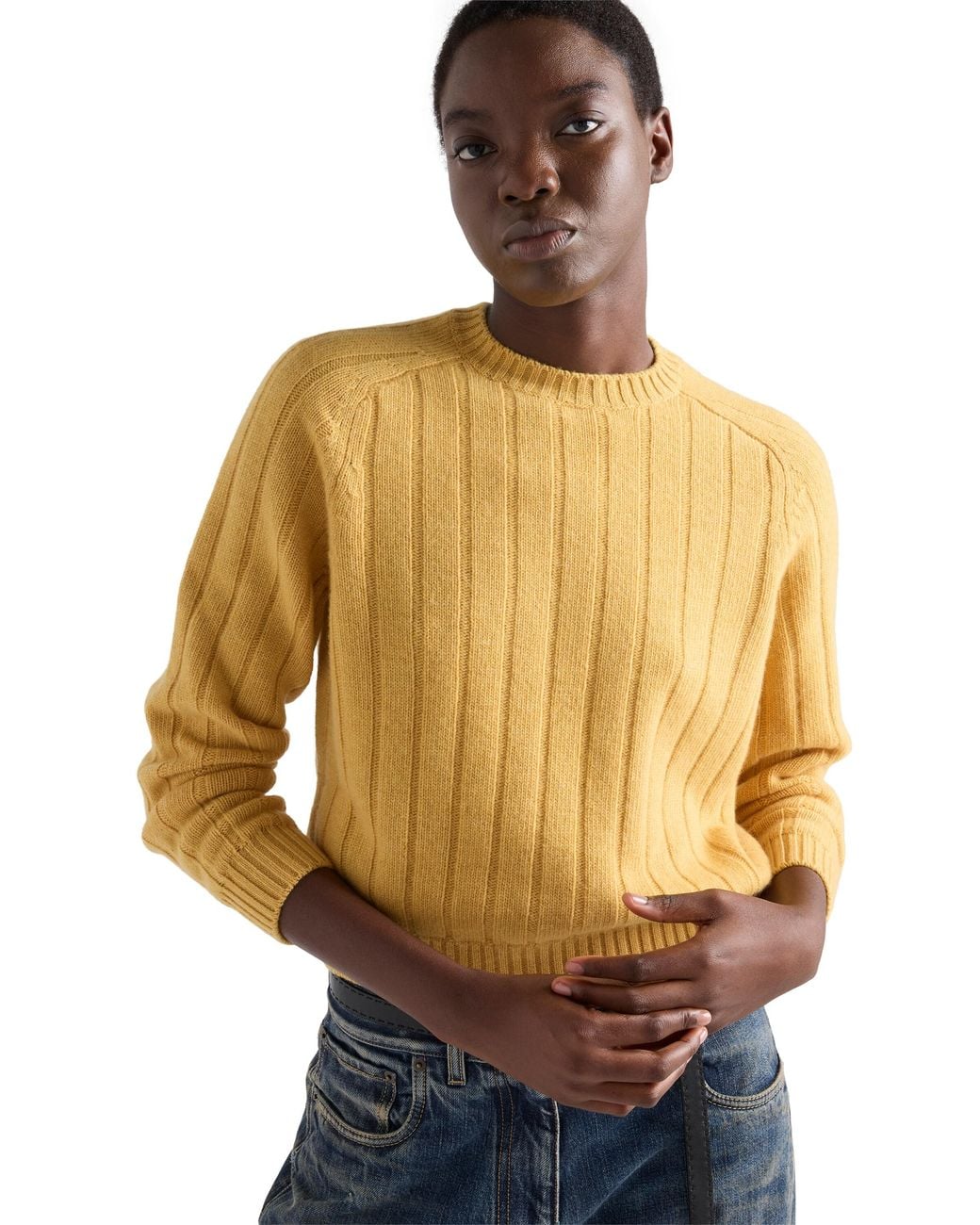 Prada Yellow Re-Cashmere Crew-Neck Sweater