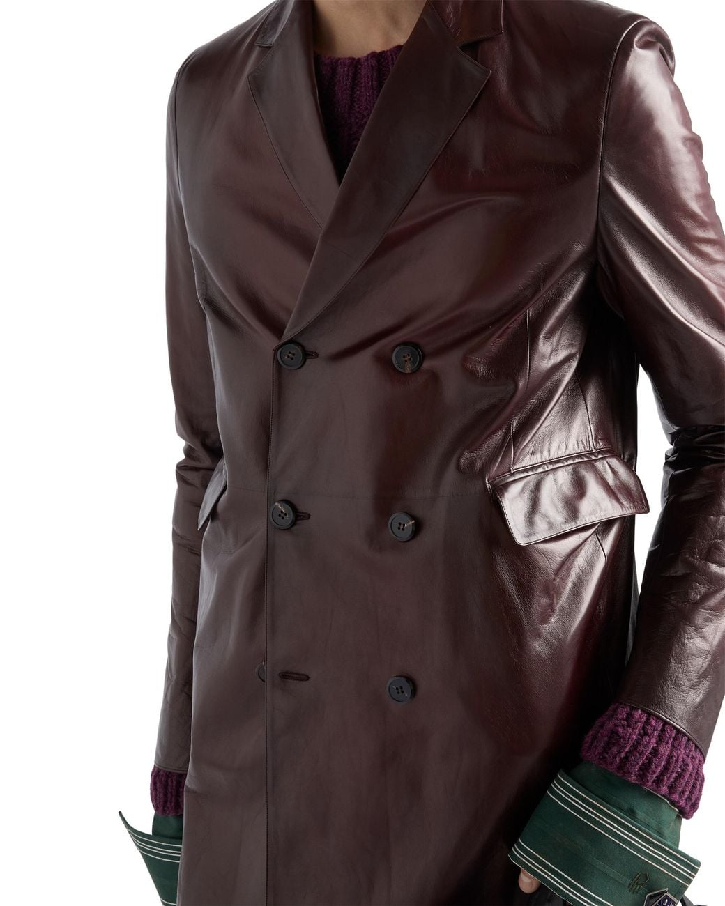 Prada Brown Double-Breasted Nappa Leather Coat for men