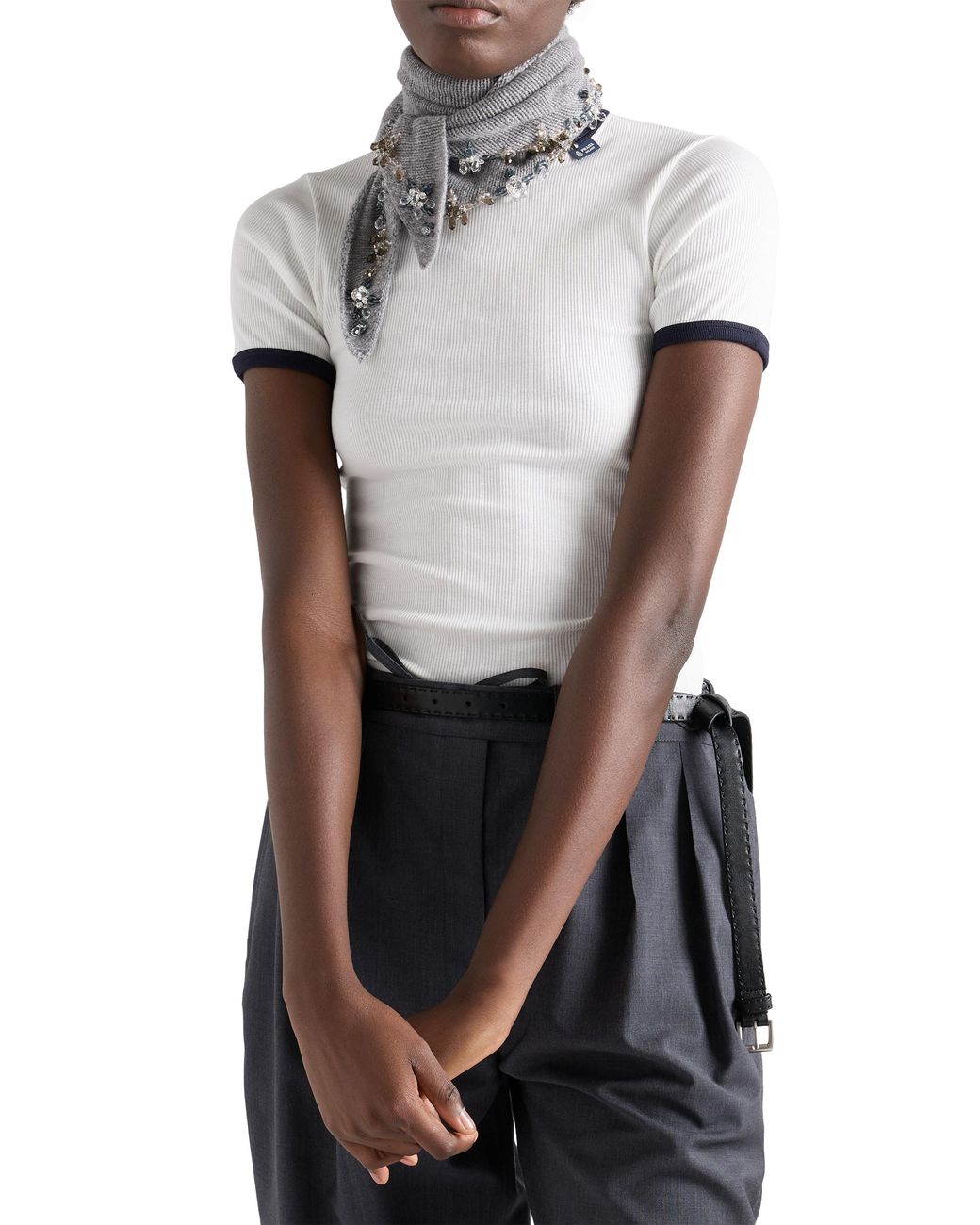 Prada White Ribbed Knit Top