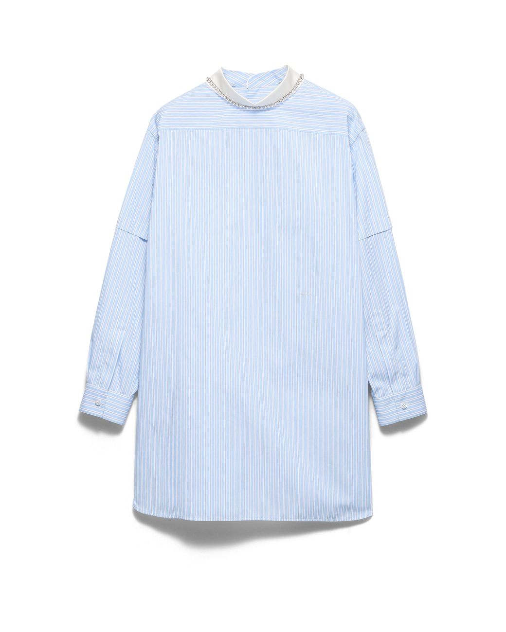 Prada Blue Embroidered Striped Poplin Top