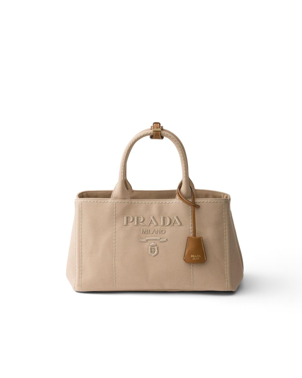 Prada Natural Jardinière Large Cotton Canvas Handbag, Cord