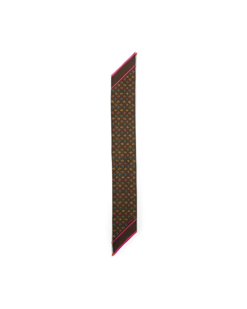 Prada White Printed Silk Twill Skinny Scarf, Cocoa