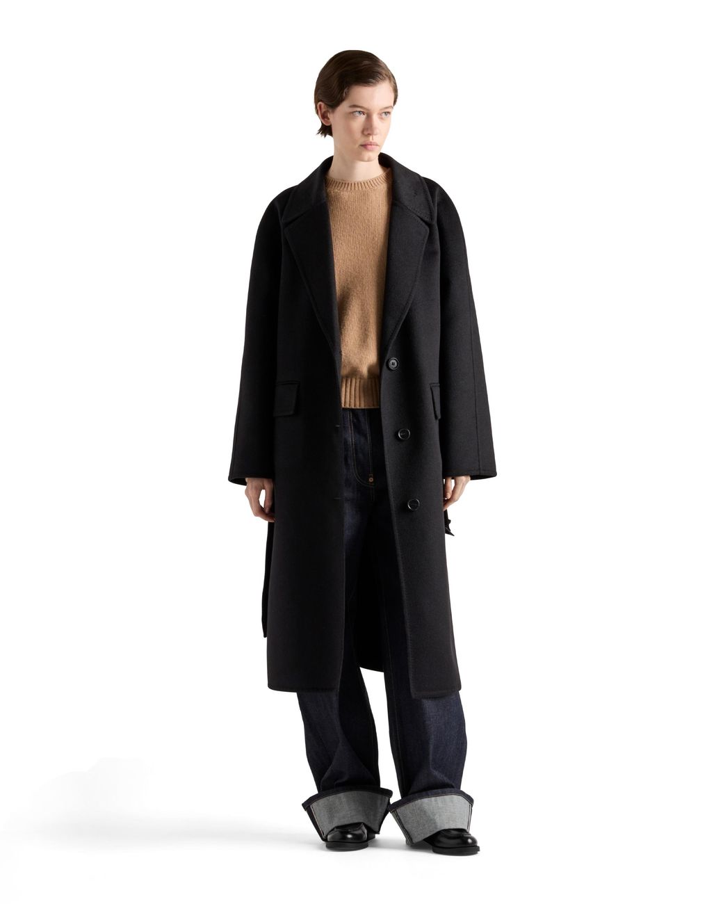 Prada Black Single-Breasted Cashgora Coat