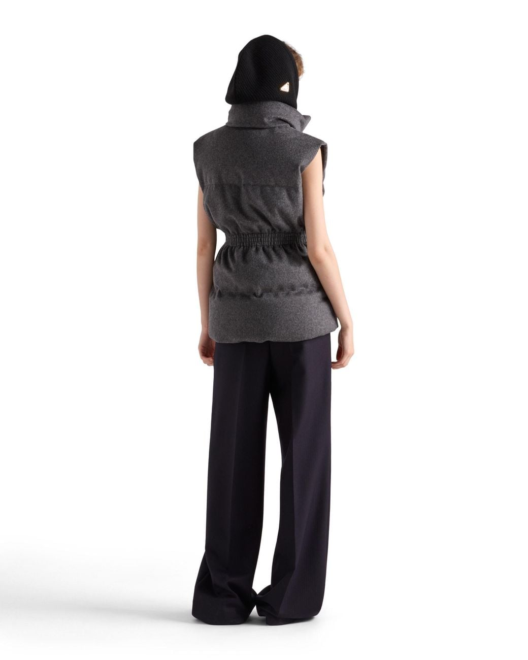 Prada Gray Wool Belted Down Gilet