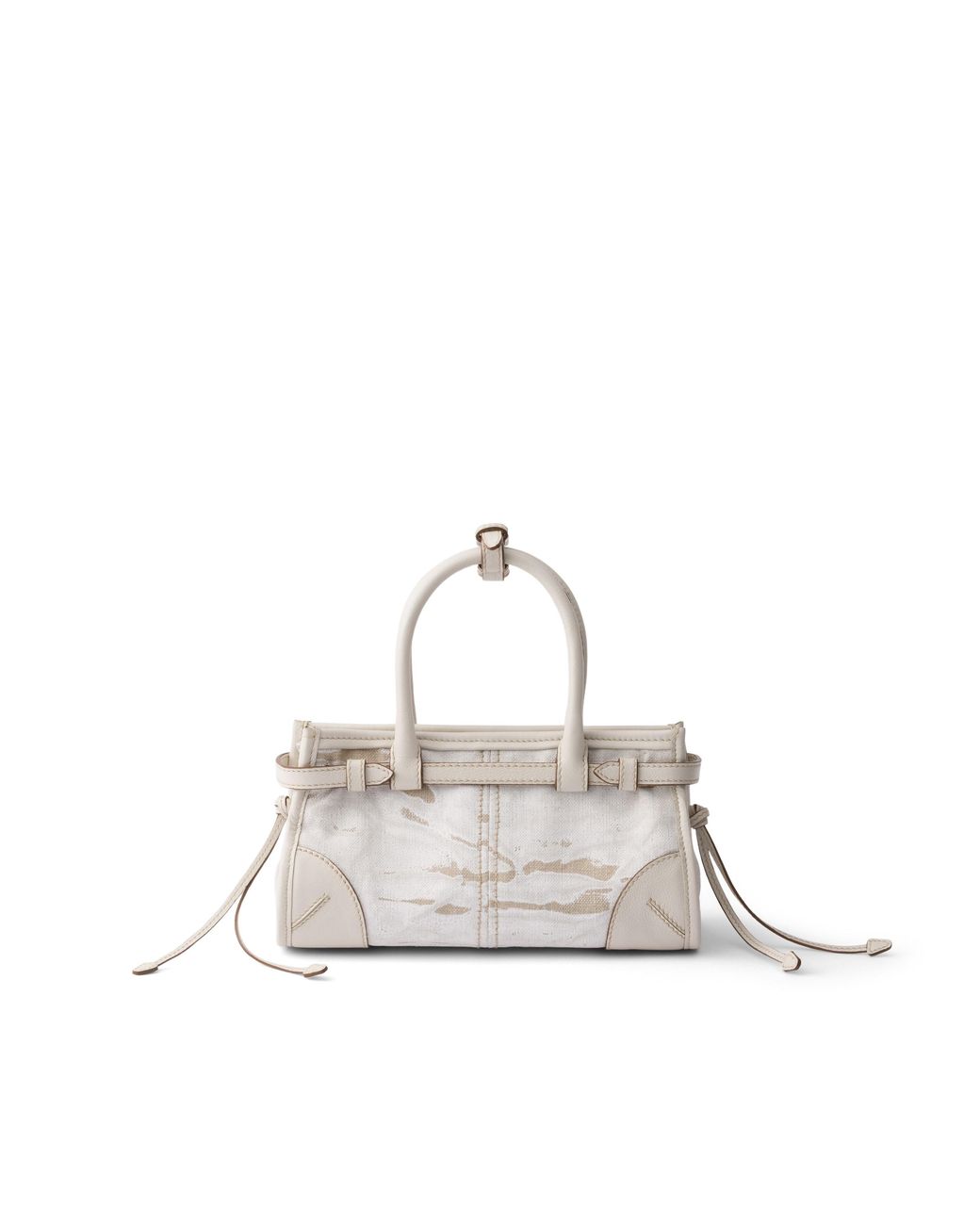 Prada White Bonnie Small Printed Linen And Leather Handbag