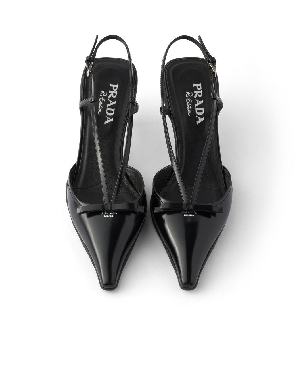 Prada Black Brushed Leather Slingback Pumps