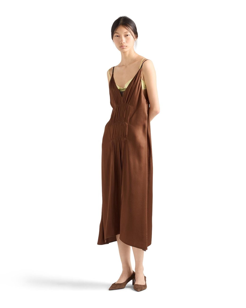 Prada Brown Satin Crepe Dress, Tobacco