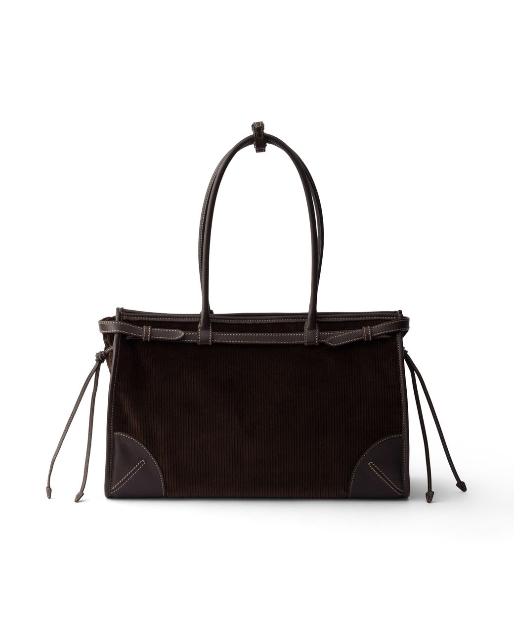 Prada Black Bonnie Large Corduroy And Leather Handbag