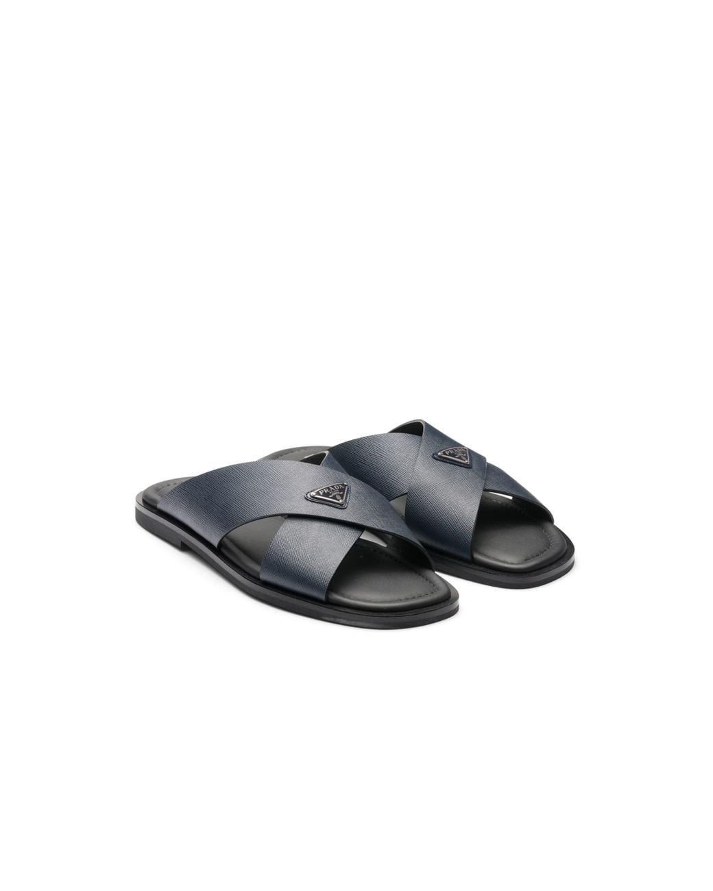 Prada Multicolor Saffiano Leather Crisscross Slides, Size 7 for men