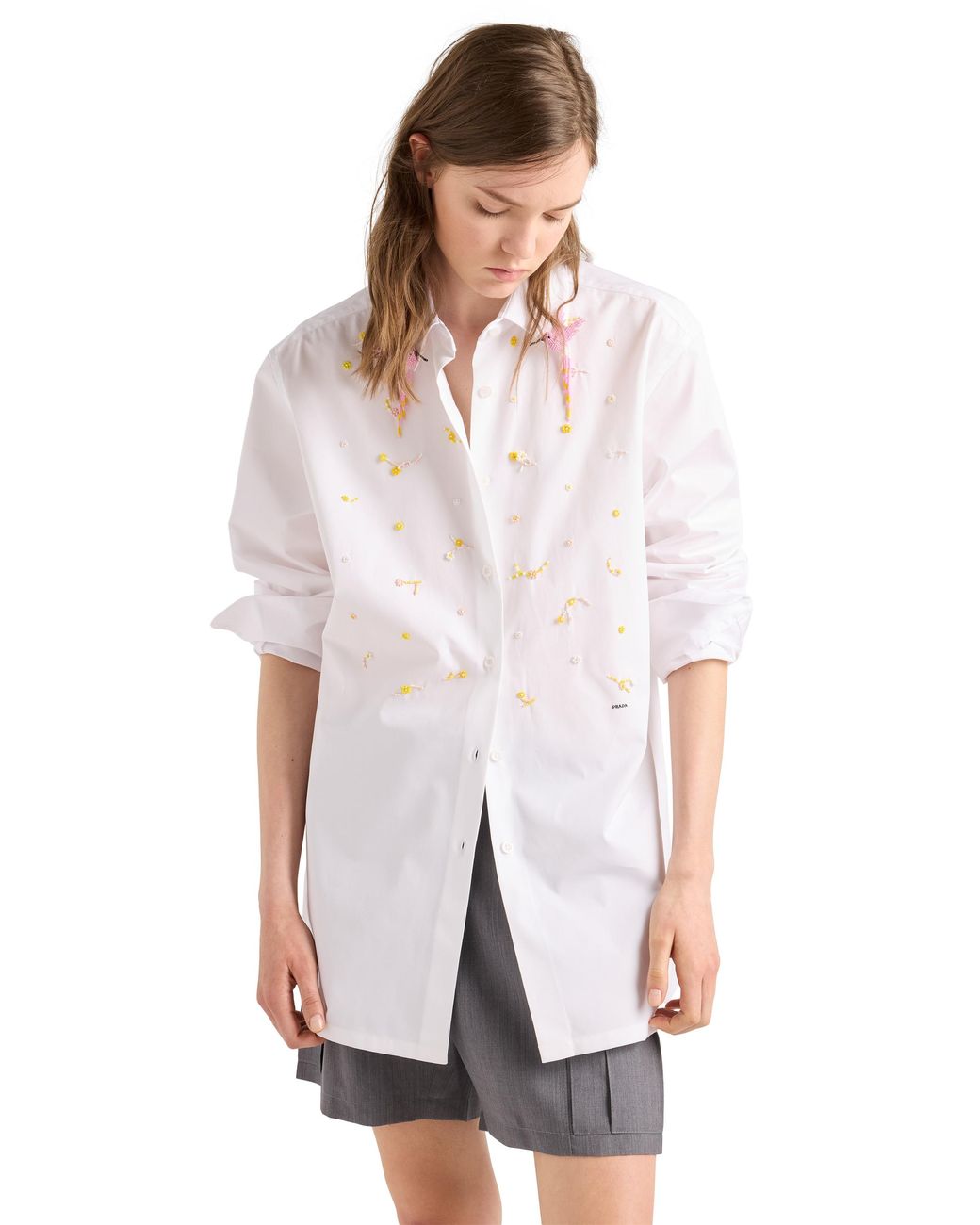 Prada White Embroidered Poplin Shirt