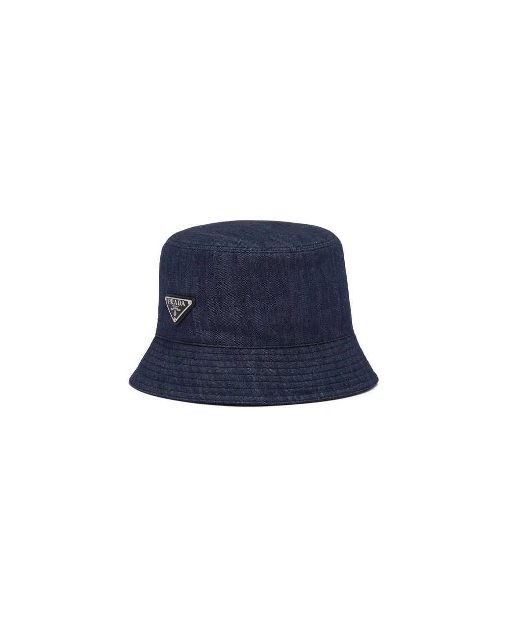 Prada Blue Triangle-Logo Denim Bucket Hat