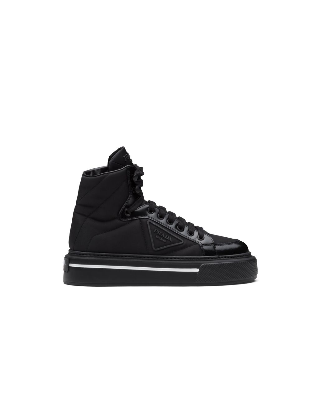 Prada Macro Re-nylon And Brushed Leather High-top Sneakers in Black | Lyst  UK