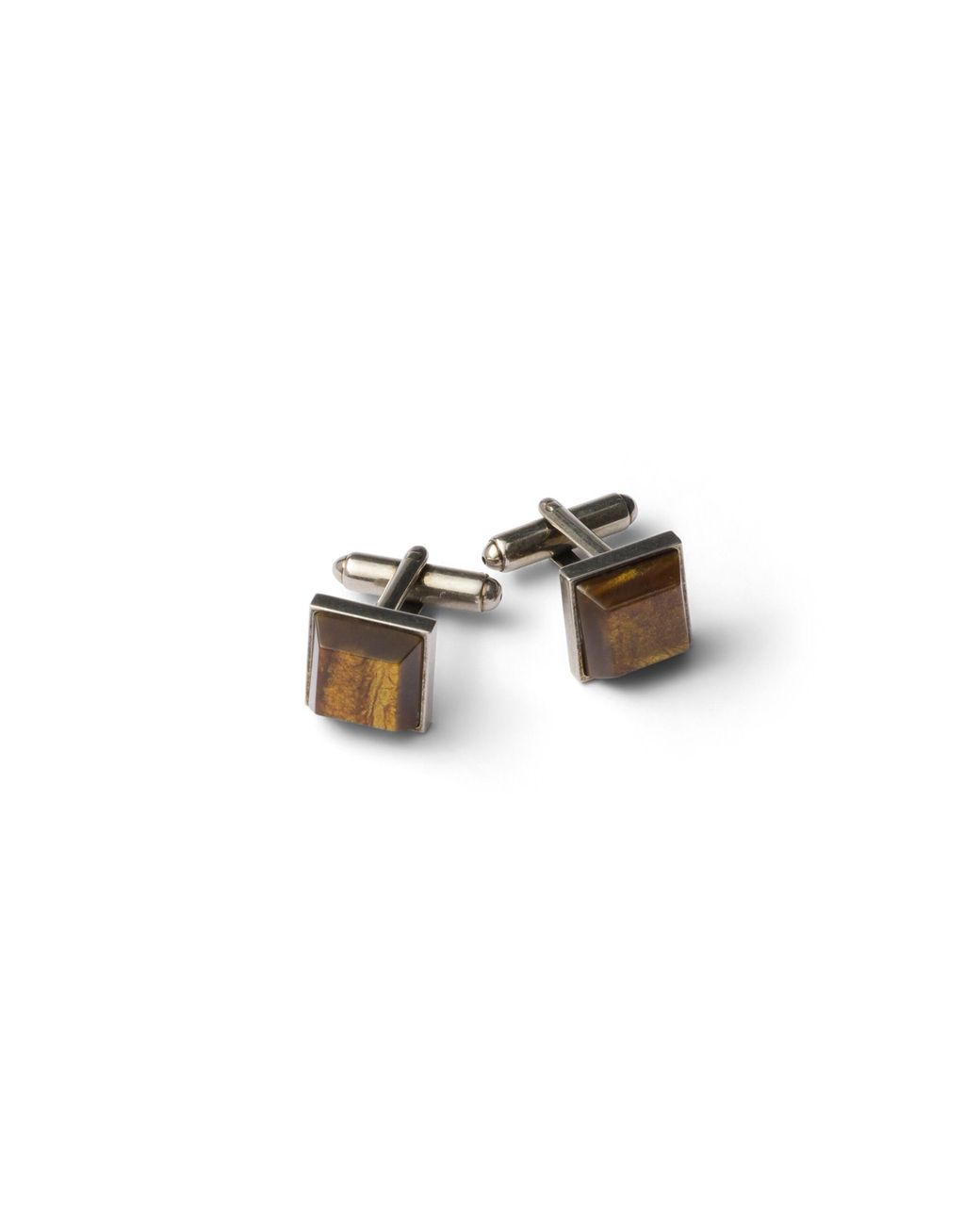 Prada White Metal And Semi-Precious Stone Cufflinks, Tiger Eye for men