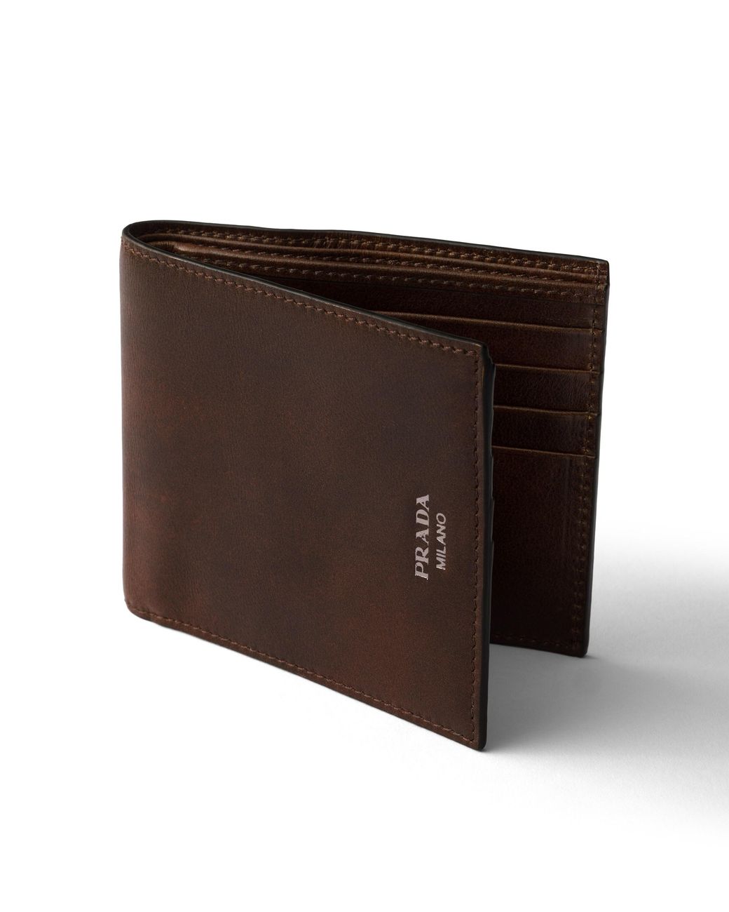 Prada Brown Antiqued Leather Wallet for men